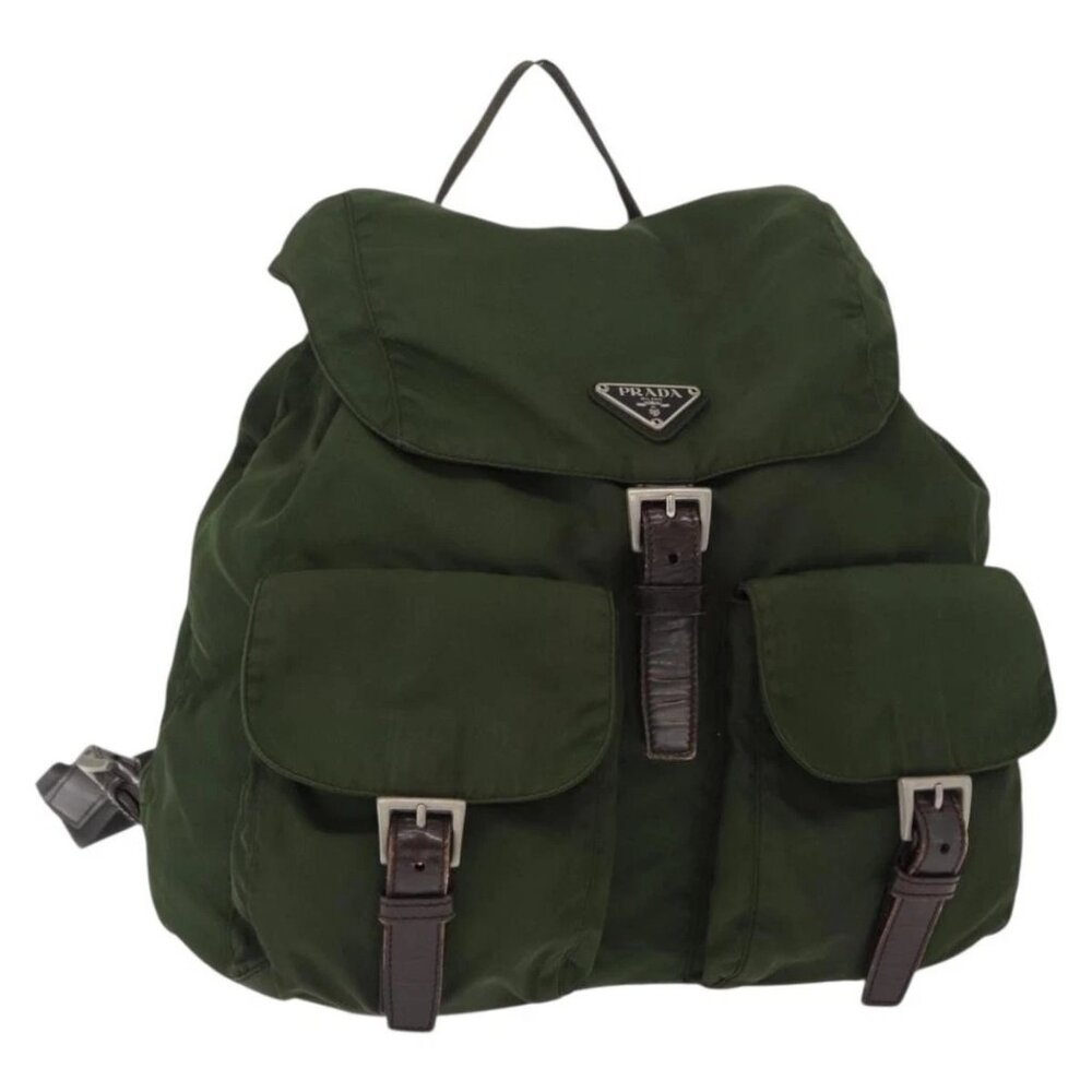 PRADA Backpack Nylon Khaki Silver